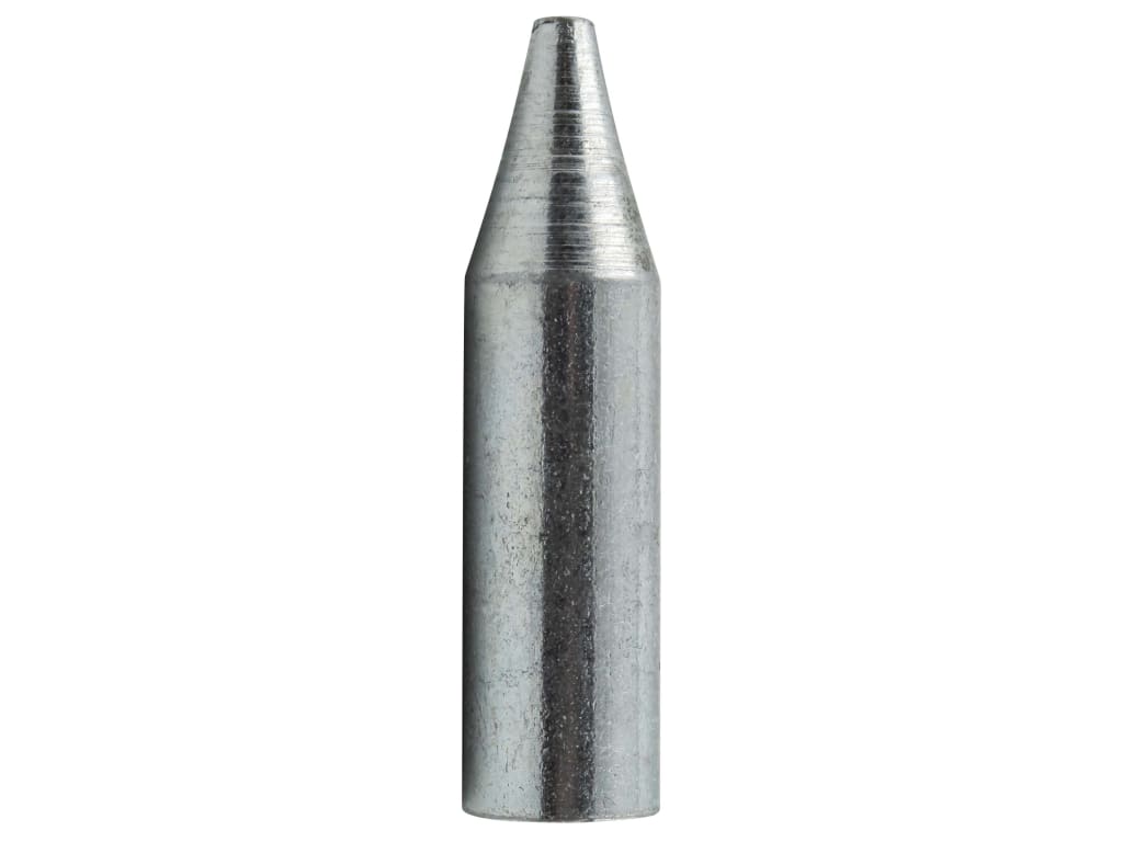 Metallic bullet-shaped object on a white background