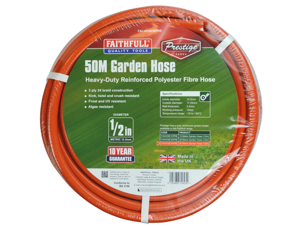 Prestige Heavy-Duty Garden Hose 50m 12.5mm (1/2in) Diameter                     