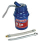 Blue oil can with pump and flexible spout on a white background, featuring the Faithfull brand.
