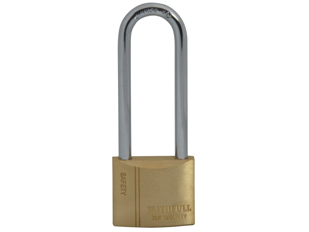 Brass Padlock 40mm Long Shackle 3 Keys                                          