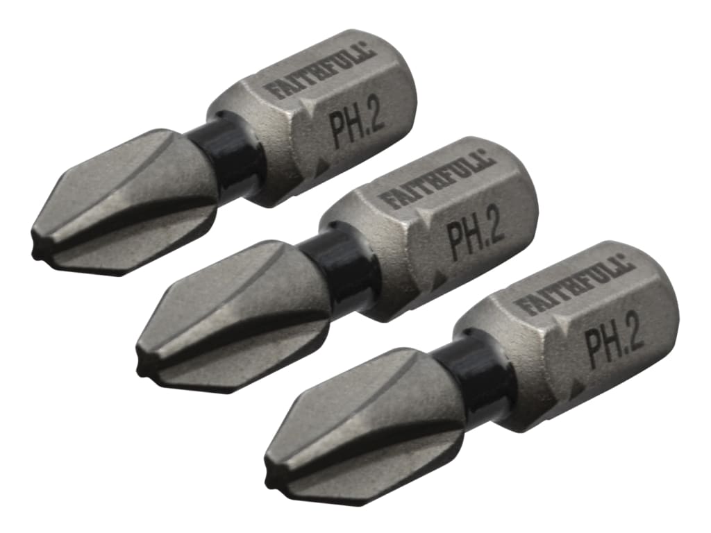 Phillips Impact Screwdriver Bits PH2 x 25mm (Pack 3)                            