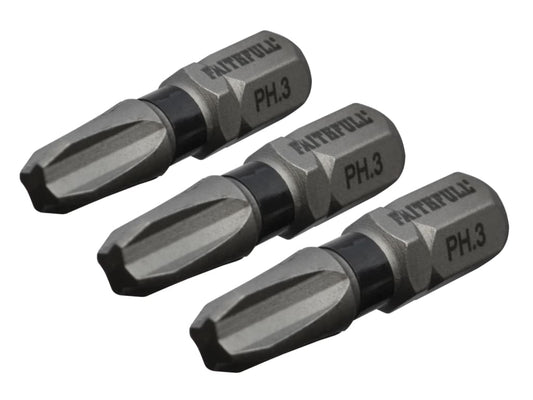 Phillips Impact Screwdriver Bits PH3 x 25mm (Pack 3)                            