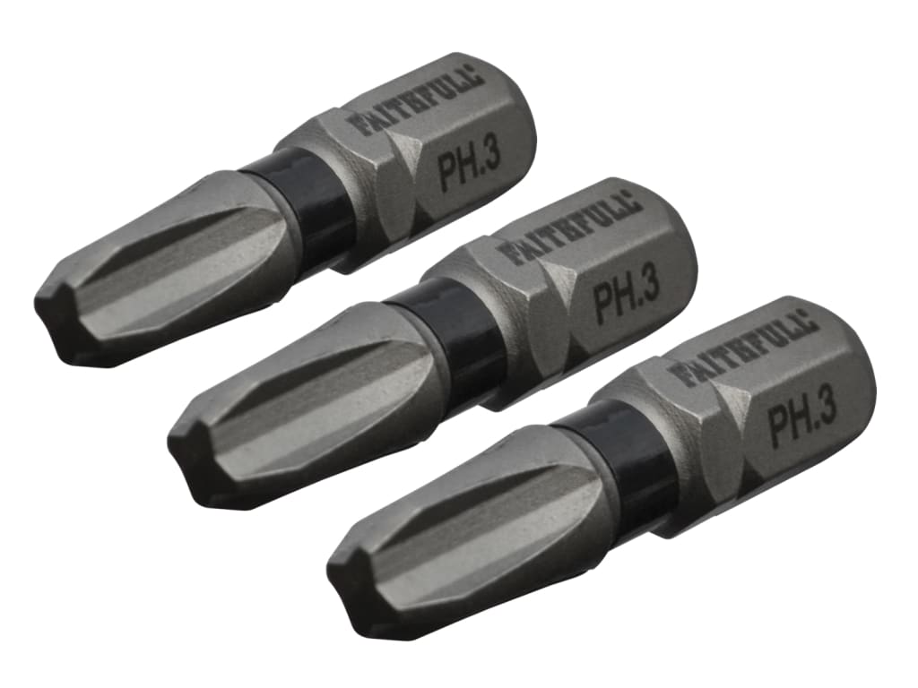 Phillips Impact Screwdriver Bits PH3 x 25mm (Pack 3)                            