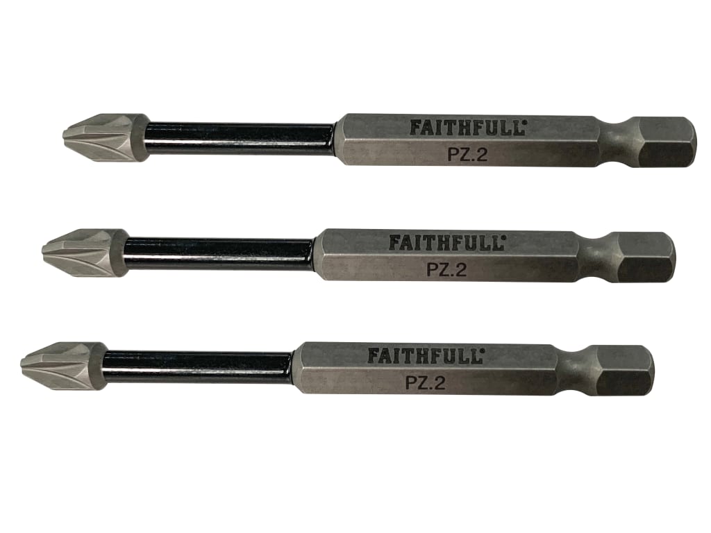 Pozidriv Impact Screwdriver Bits PZ2 x 75mm (Pack 3)                            