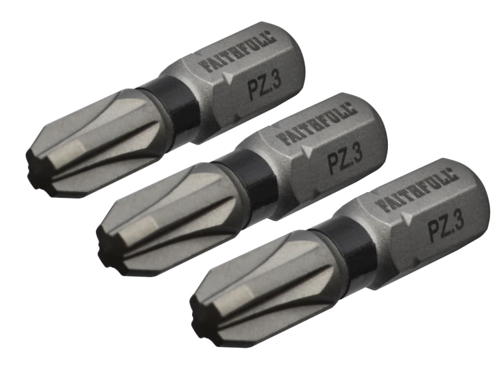 Pozi Impact Screwdriver Bits PZ3 x 25mm (Pack 3)                                