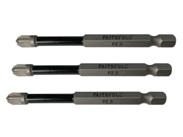Pozidriv Impact Screwdriver Bits PZ3 x 75mm (Pack 3)                            