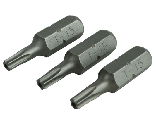 Security S2 Grade Steel Screwdriver Bits T15S x 25mm (Pack 3)                   