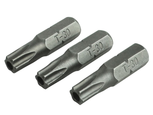Security S2 Grade Steel Screwdriver Bits T30S x 25mm (Pack 3)                   