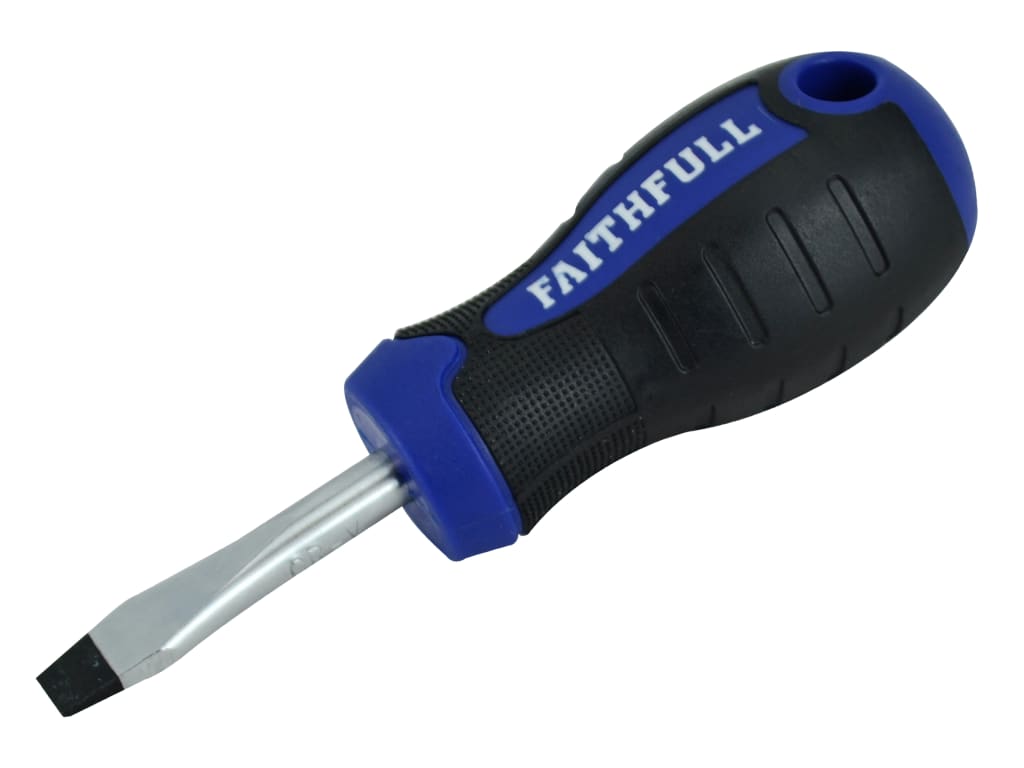 Soft Grip Stubby Screwdriver Flared Slotted Tip 6.5 x 38mm                      