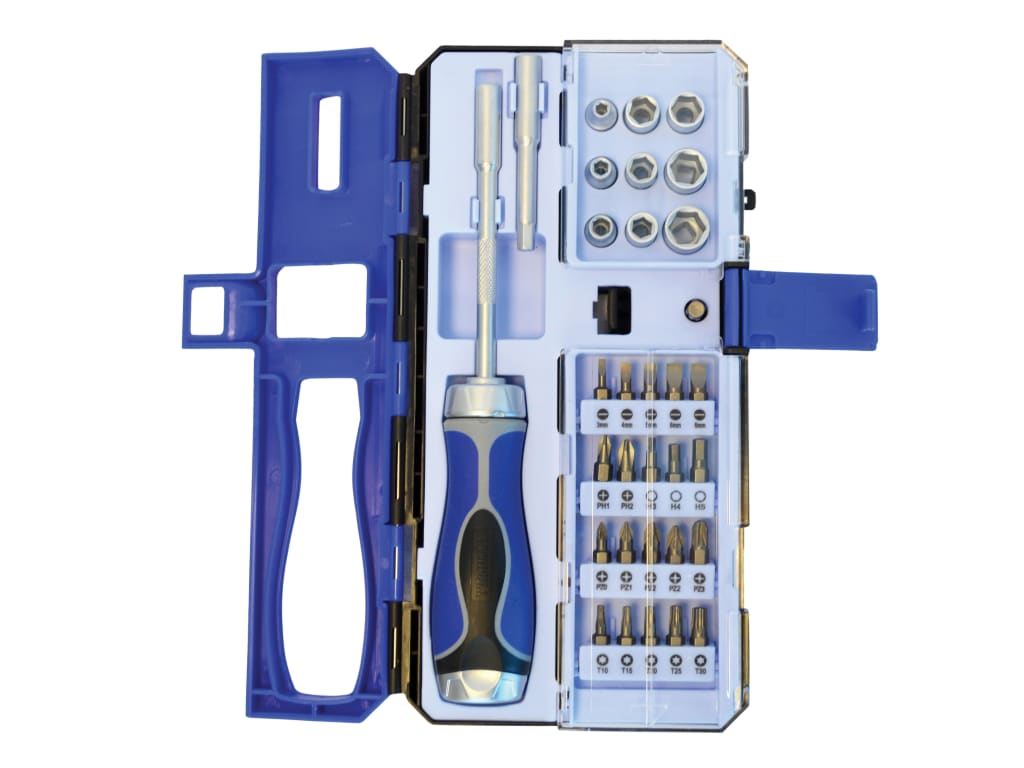Ratchet Screwdriver & Socket Set, 33 Piece                                      