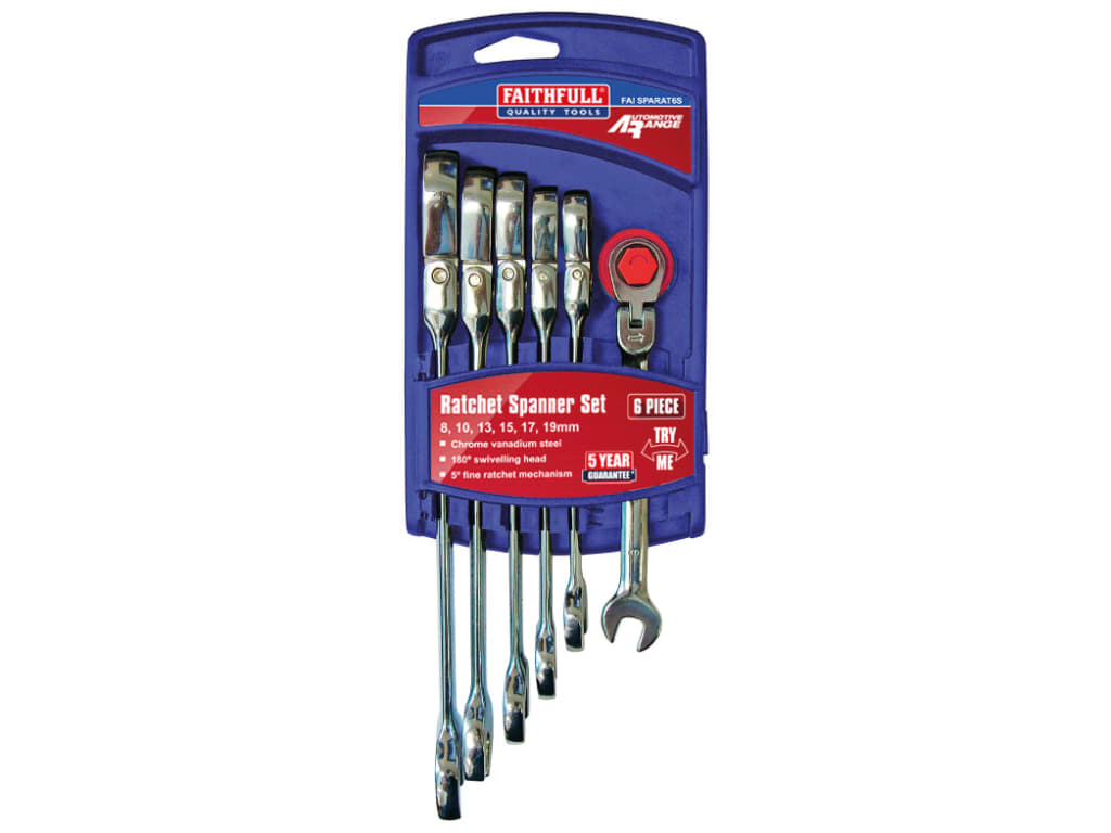 Ratchet Combination Spanner Flex Head Set, 6 Piece                              