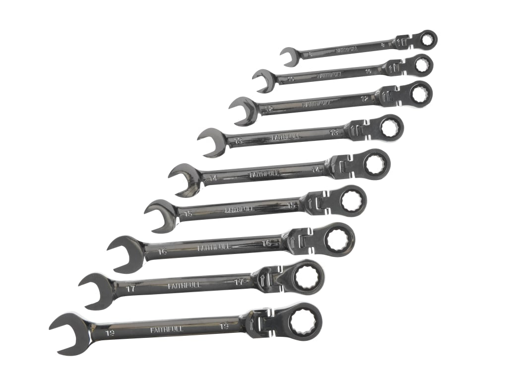 Ratchet Combination Spanner Flex Head Set, 9 Piece                              