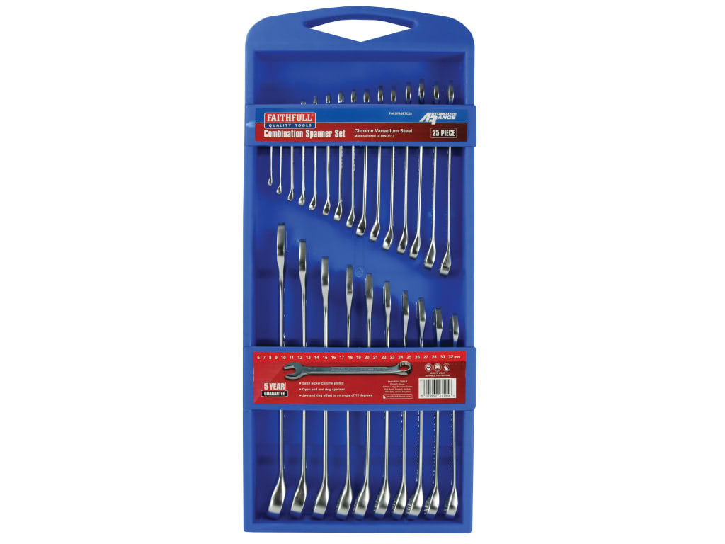 Chrome Vanadium Comb Spanner Set, 25 Piece                                      
