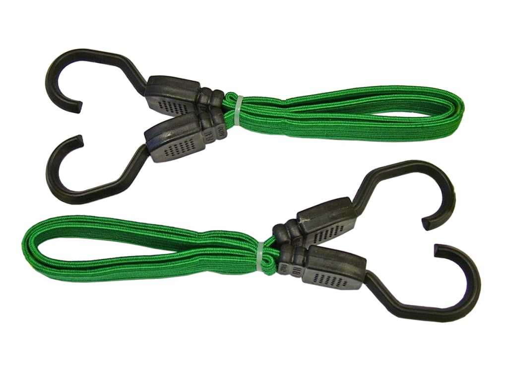 Flat Bungee Cord 60cm (24in) Green 2 Piece                                      