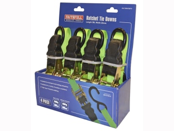 Ratchet Tie-Downs 5m x 25mm Green 4 Piece                                       