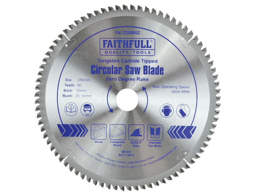 TCT Circular Saw Blade Zero Degree 250 x 30mm x 80T                             