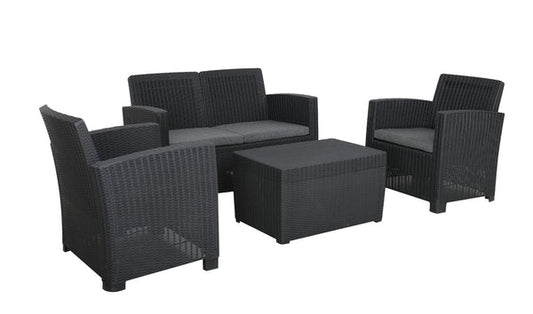 Faro 4 Piece Conversation Set - Black Rattan Effect, MorgansOsw