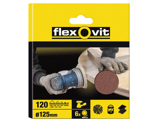 Hook & Loop Sanding Disc 125mm Fine 120G 8 Holes (Pack 6)                       