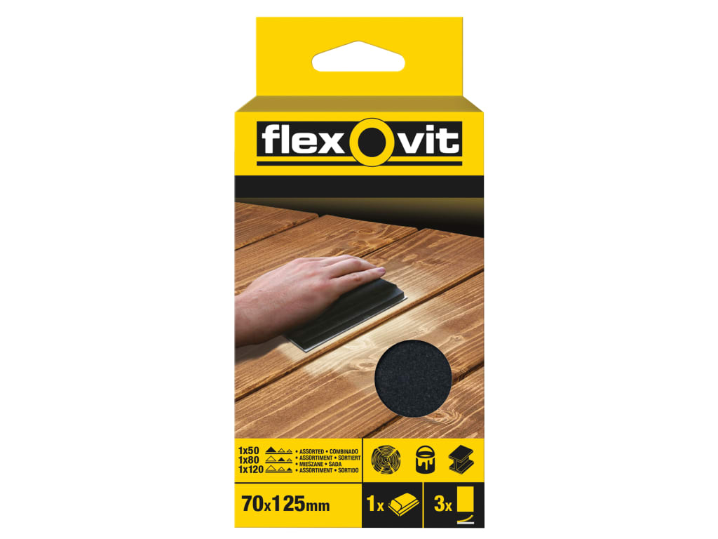 Hook & Loop Sanding Block Kit Assorted 70 x 125mm (Pack 3)                      