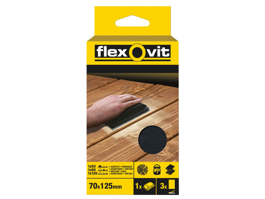 Hook & Loop Sanding Block Kit Assorted 70 x 125mm (Pack 3)                      