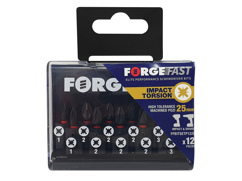 ForgeFast Pozidriv Compatible Impact Bit Set, 12 Piece                          