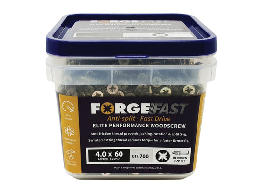 ForgeFast Pozi Compatible Elite Performance Wood Screw ZY 4.0 x 60mm Tub 700    