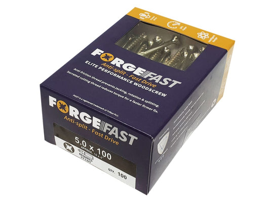 ForgeFast Pozi Compatible Elite Performance Wood Screw ZY 5.0 x 100mm Box 100   