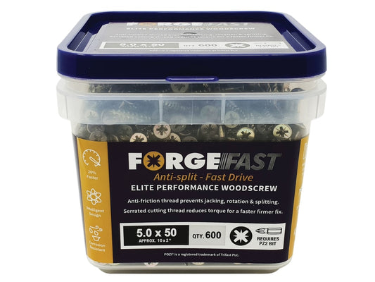 ForgeFast Pozi Compatible Elite Performance Wood Screw ZY 5.0 x 50mm Tub 600    