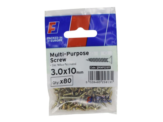 Multi-Purpose Pozi Screw CSK ST ZYP 3.0 x 10mm ForgePack 80                     