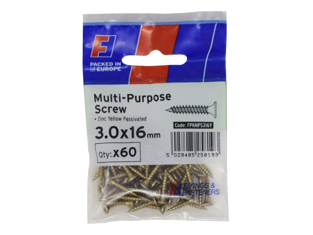 Multi-Purpose Pozi Screw CSK ST ZYP 3.0 x 16mm ForgePack 60                     