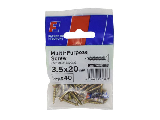 Multi-Purpose Pozi Screw CSK ST ZYP 3.5 x 20mm ForgePack 40                     