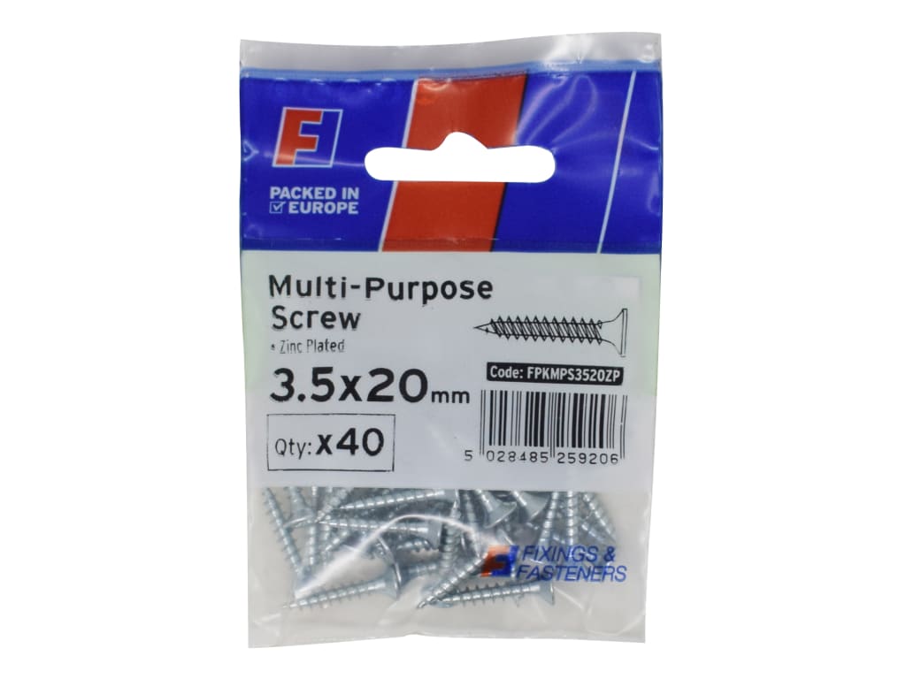 Multi-Purpose Pozi Screw CSK ST ZP 3.5 x 20mm ForgePack 40                      