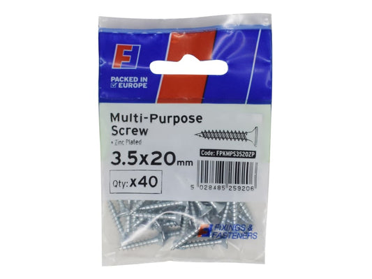 Multi-Purpose Pozi Screw CSK ST ZP 3.5 x 20mm ForgePack 40                      