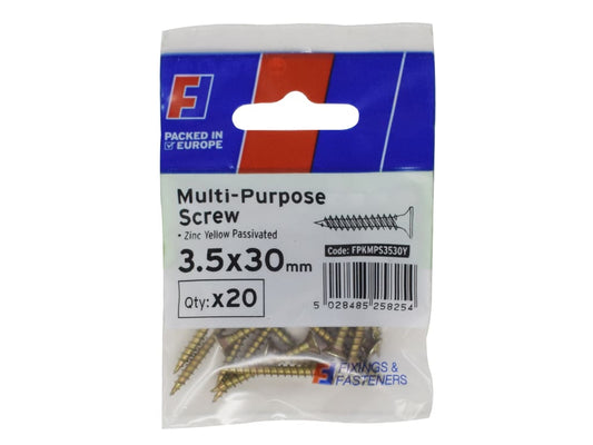 Multi-Purpose Pozi Screw CSK ST ZYP 3.5 x 30mm ForgePack 20                     