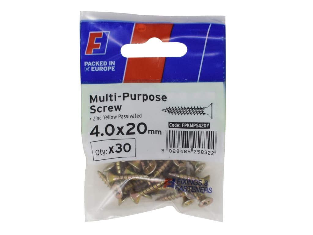 Multi-Purpose Pozi Screw CSK ST ZYP 4.0 x 20mm ForgePack 30                     