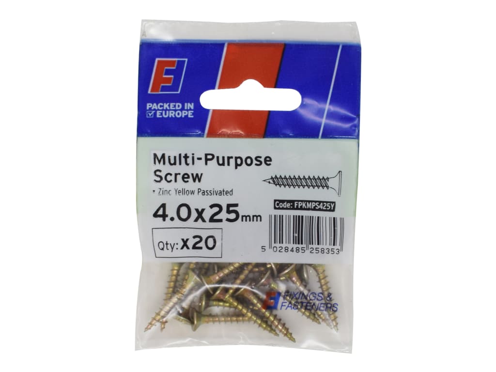 Multi-Purpose Pozi Screw CSK ST ZYP 4.0 x 25mm ForgePack 20                     
