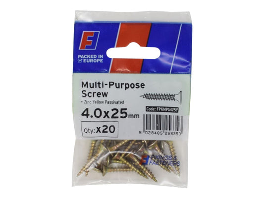 Multi-Purpose Pozi Screw CSK ST ZYP 4.0 x 25mm ForgePack 20                     