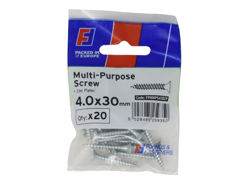 Multi-Purpose Pozi Screw CSK ST ZP 4.0 x 30mm ForgePack 20                      