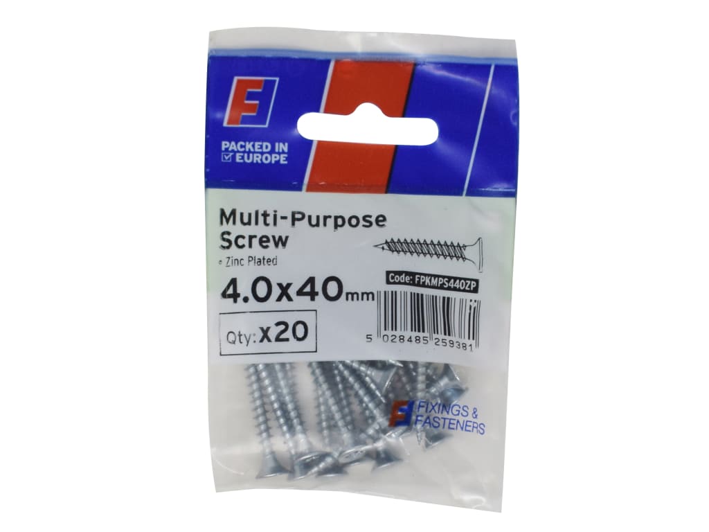 Multi-Purpose Pozi Screw CSK ST ZP 4. x 40mm ForgePack 20                       