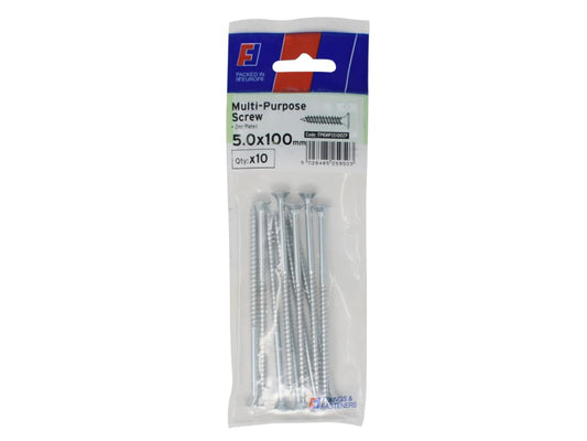 Multi-Purpose Pozi Screw CSK ST ZP 5.0 x 100mm ForgePack 10                     