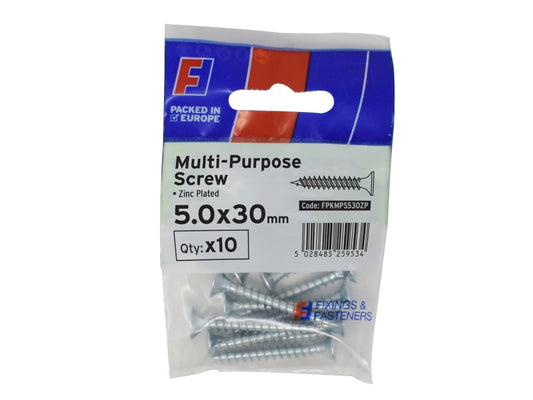 Multi-Purpose Pozi Screw CSK ST ZP 5.0 x 30mm ForgePack 10                      