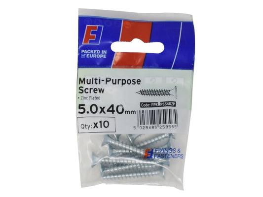 Multi-Purpose Pozi Screw CSK ST ZP 5.0 x 40mm ForgePack 10                      