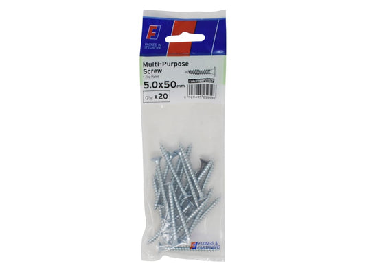 Multi-Purpose Pozi Screw CSK ST ZP 5.0 x 50mm ForgePack 20                      