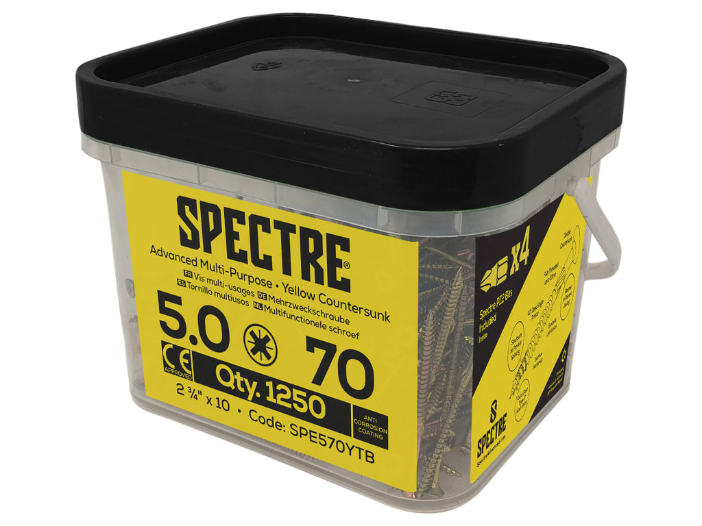 Spectre™ PZ Compatible Wood Screw CSK ZYP 5.0 x 70mm Mega Tub 1250              
