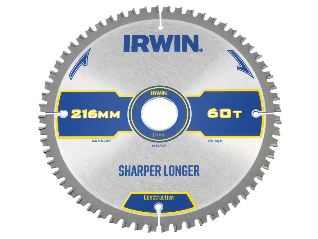 Construction Mitre Circular Saw Blade 216 x 30mm x 60T ATB/Neg                  
