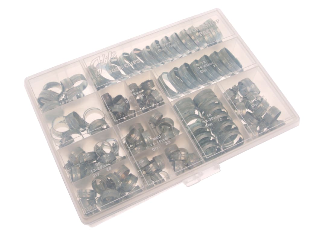 Workshop Pack 143 Assorted Hose Clips (Mild Steel)                              