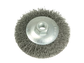 Conical Bevel Brush 100mm x M14 Bore, 0.35 Steel Wire                           