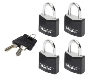 Aluminium Black Vinyl Cover 20mm Padlock 3-Pin - Keyed Alike x 4                