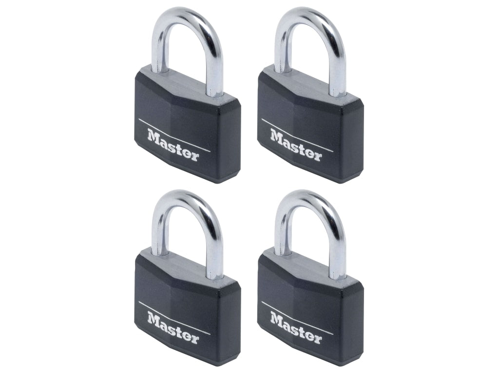Aluminium Black Vinyl Cover 40mm Padlock 4-Pin - Keyed Alike x 4                