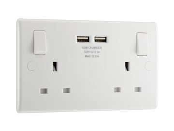 Switched Socket 2-Gang 13A with 2 x USB Ports                                   